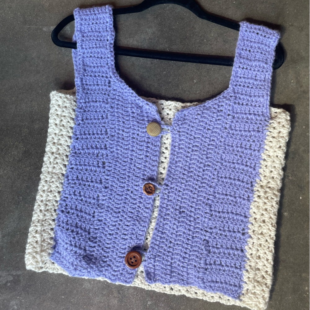Crochet sweater vest with buttons